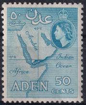 1953, Aden, 54, Výplatní: královna Alžběta II. - mapa Adenu ✶