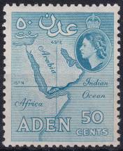 1953, Aden, 54, Výplatní: královna Alžběta II. - mapa Adenu ✶✶