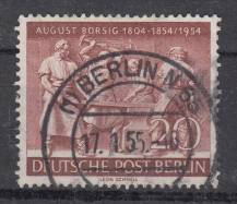 1954, Berlín, 125, 100. výročí úmrtí Augusta Borsiga (1804-1854), průmyslníka, stavitele lokomotiv, Německá průmyslová výstava, ⊙