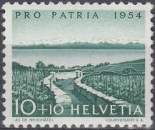 1954, Švýcarsko, 0598, Pro Patria: Jezera a vodopády **