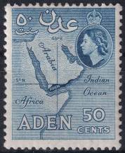 1955, Aden, 67A, Výplatní: královna Alžběta II. - mapa Adenu ✶