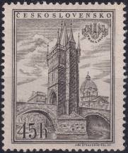 1955, ČSR II, 0854A, Mezinárodní výstava poštovních známek PRAGA 1955: Staroměstská Mostecká věž ✶✶