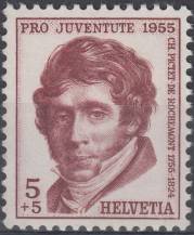 1955, Švýcarsko, 0618, Pro Juventute: 200. výročí narození Charlese Peteta de Rochemont **
