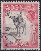 1956, Aden, 71, Výplatní známka: Královna Alžběta II. - jezdec na velbloudu ⊙