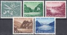 1956, Švýcarsko, 0627/0631, Pro Patria: Práce žen, Jezera a vodopády **