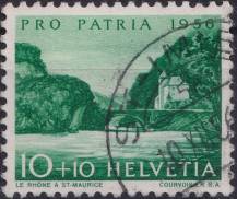 1956, Švýcarsko, 0628, "Pro Patria": Jezera a vodní toky - Rhone u St.-Maurice ⊙