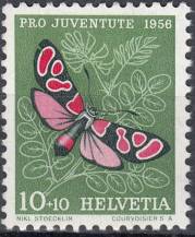 1956, Švýcarsko, 0633, Pro Juventute: Hmyz - Zygaena carniola **