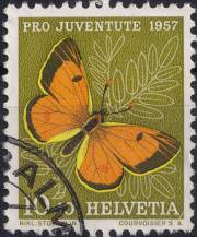 1957, Švýcarsko, 0649, "Pro Juventute": Hmyz - Colias croceus ⊙