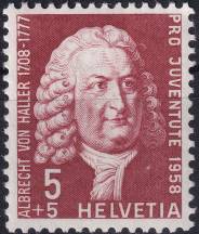 1958, Švýcarsko, 0663, "Pro Juventute": 250. výročí narození Albrechta Hallera ✶✶