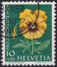 1958, Švýcarsko, 0664, "Pro Juventute": Luční a zahradní květiny - Viola wittrockiana ⊙