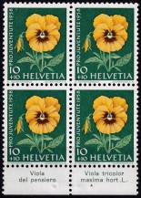 1958, Švýcarsko, 0664, "Pro Juventute": Luční a zahradní květiny - Viola wittrockiana ✶✶ ⊞ o D