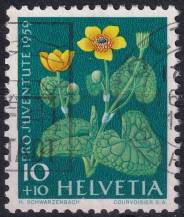 1959, Švýcarsko, 0688, "Pro Juventute": Luční a zahradní květiny - Caltha palustris ⊙