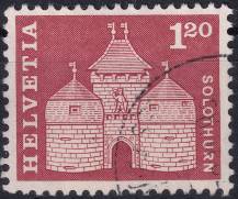 1960, Švýcarsko, 0711x, Výplatní známka: Malby budov - Basilejská brána v Solothurnu ⊙