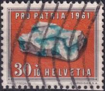 1961, Švýcarsko, 0734, "Pro Patria": Minerály - Lazurit ⊙
