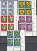 1961, Švýcarsko, 0742/0746, Pro Juventute: 100. výročí úmrtí Jonase Furrera, Zahradní květiny ** 4bloky, r, o