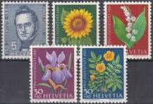 1961, Švýcarsko, 0742/0746, Pro Juventute: 100. výročí úmrtí Jonase Furrera, Zahradní květiny **