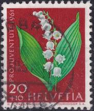 1961, Švýcarsko, 0744, "Pro Juventute": Zahradní květiny - Convallaria majalis ⊙