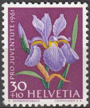1961, Švýcarsko, 0745, Pro Juventute: Zahradní květiny - Iris sp. **