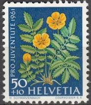 1961, Švýcarsko, 0746, Pro Juventute: Zahradní květiny - Potentilla anserina **