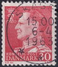 1962, Dánsko, 391y, Výplatní známka: Král Frederik IX. ⊙ 