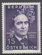 1962, Rakousko, 1109, 100. výročí úmrtí Johanna Nepomuka Nestroye, **