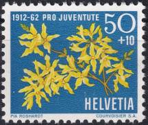 1962, Švýcarsko, 0762, "Pro Juventute": 50 let nadace Pro Juventute - Forsythia europaea-Oleaceae ✶✶