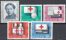 1963, Švýcarsko, 0775/0779, Pro Patria: 100. výročí narození Anny Heer, Červený kříž **