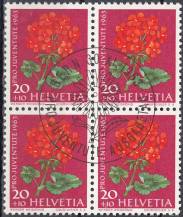 1963, Švýcarsko, 0788x, Pro Juventute: Zahradní květiny - Pelargonium hybr. ⊙ 4blok
