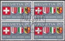 1965, Švýcarsko, 0819, 150. výročí vstupu kantonů Wallis, Neuenburg a Ženeva do Spříseženství ⊙ ⊞
