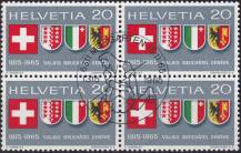 1965, Švýcarsko, 0819, 150. výročí vstupu kantonů Wallis, Neuenburg a Ženeva do Spříseženství ⊙ ⊞