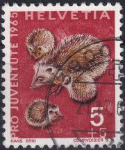 1965, Švýcarsko, 0826, "Pro Juventute": Divoká zvířata - Erinaceus europaeus ⊙