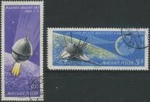 1966, Maďarsko, 2218/2219A, Přistání "Luny 9" na Měsíci 3.2.1966 ⊙