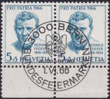 1966, Švýcarsko, 0836, "Pro Patria": 100. výročí narození Heinricha Federera ⊙ ⊟ o D