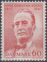 1967, Dánsko, 0464, 150. výročí narození Hanse Christiana Sonneho, **