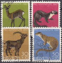 1967, Švýcarsko, 0866/0869, Pro Juventute: Divoká zvěř ⊙