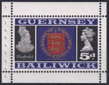 1969, Guernsey, SL0014, Výplatní známka: Pohledy a znaky -  Znak Guernsey, Alžběta I. ✶✶