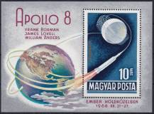 1969, Maďarsko, A068A, Letecký aršík: Oblet Měsíce "Apollem 8" ✶✶