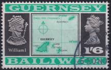 1970, Guernsey, 0018II, Výplatní známka: Pohledy a znaky - Mapa, Vilém Dobyvatel ⊙
