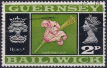 1971, Guernsey, 0042, Výplatní známka: Pohledy a znaky - Guernseyská lilie, Jindřich V. ⊙