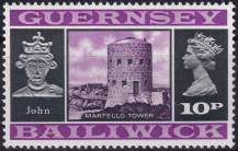 1971, Guernsey, 0051, Výplatní známka: Pohledy a znaky - Brána Martello, král Jan ✶✶
