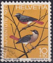 1971, Švýcarsko, 0960, „Pro Juventute“: Ptáci - Phoenicurus phoenicurus ⊙