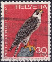 1971, Švýcarsko, 0962, „Pro Juventute“: Ptáci - Falco peregrinus ⊙