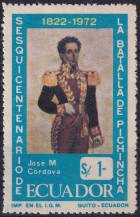 1972, Ekvádor, 1567, 150. výročí bitvy u hory Pinchincha (I): Generálové osvoboditele Simona Bolivara - José M. Córdova ✶✶