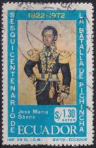 1972, Ekvádor, 1568, Letecká známka: 150. výročí bitvy u hory Pinchincha (I): Generálové osvoboditele Simona Bolivara - José Maria Sáenz ⊙