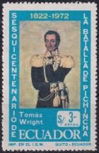 1972, Ekvádor, 1569, Letecká známka: 150. výročí bitvy u hory Pinchincha (I): Generálové osvoboditele Simona Bolivara - Thomas Wright ✶✶