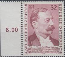1972, Rakousko, 1403p, 50. výročí úmrtí Carla Michaela Ziehrera ∗∗