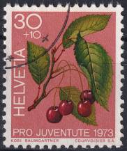 1973, Švýcarsko, 1014, „Pro Juventute“: Lesní plody - Prunus sp. ⊙