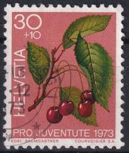 1973, Švýcarsko, 1014, „Pro Juventute“: Lesní plody - Prunus sp. ⊙