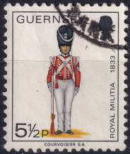 1974, Guernsey, 0101, Výplatní známka: Vojenské uniformy - Rotmistr ⊙ 