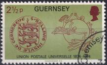 1974, Guernsey, 0106, 100 let Světové poštovní unie (UPU): Znak Guernsey, emblém UPU ⊙